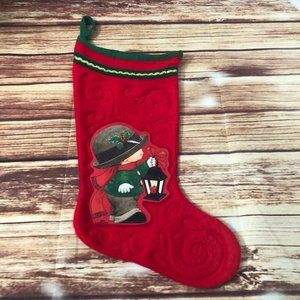Vintage Morehead Red Felt Christmas Stocking Little Boy Holding Lantern